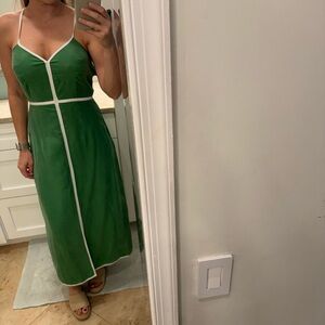 Chic Green Midi Dress with White Trim